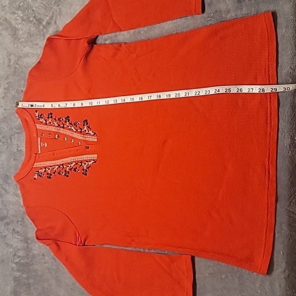 0457. NWOTs ~ Woman Within ~ Embroidered & Beaded ~ Thermal Henley ~ Orange - Picture 5 of 9